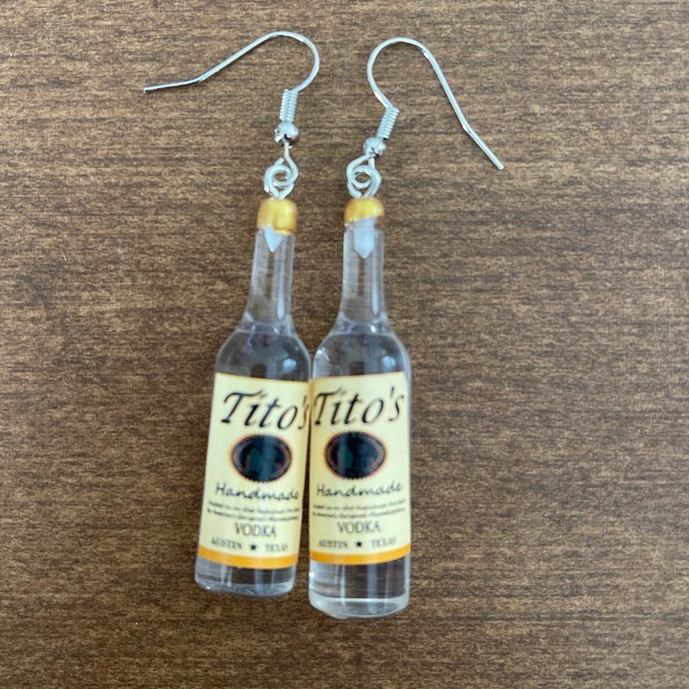 Tito’s vodka bottle earrings